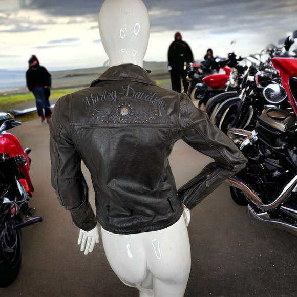 Harley-Davidson Jackets & Blazers - HARLEY DAVIDSON women’s badass leather jacket vintage 90s Y2K zipup coat sz S SM